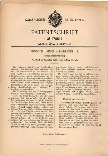 Original Patentschrift - H. Thümmel in Radebeul i.S., 1906 , Schultafel , Tafel , Schule !!!