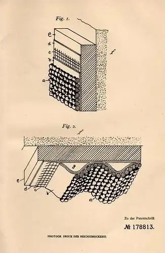 Original Patentschrift - H. Dolmetsch in Stuttgart , 1905 , Schalldämmung aus Kork , Echo , Hausbau , Dämmung !!!