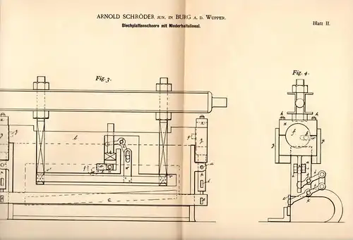 Original Patentschrift - A. Schröder in Burg a.d. Wupper , 1892 , Scheere für Blechplatten , Blech !!!