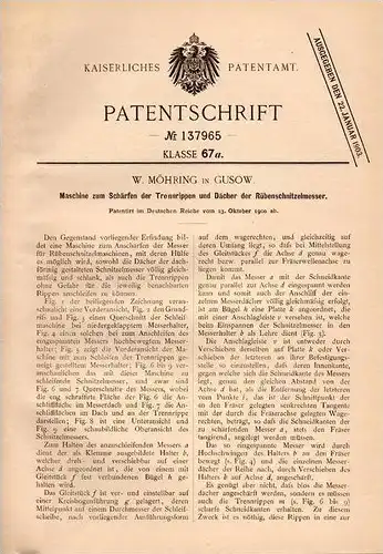 Original Patentschrift - W. Möhring in Gusow b. Neuhardenberg , 1900, Rüben - Schnitzelmesser , Landwirtschaft , Agrar !