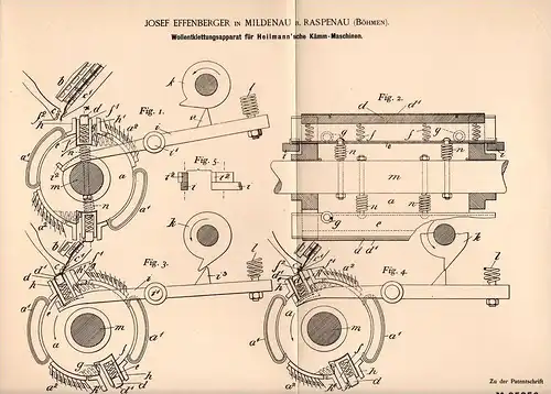 Original Patentschrift - J. Effenberger in Mildenau b. Raspenau , 1895, Entkletter für Wolle für Kämmaschine , Spinnerei