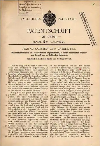 Original Patentschrift - Jean van Osterwyck in Chenée , 1906 , Wasser - Röhrenkessel , Wasserkessel , Dampfmaschine !!!