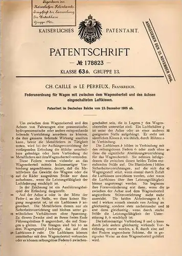 Original Patentschrift - Ch. Caille in Le Perreux , 1905 , Suspension pour voie ferrée , Automobile !!!