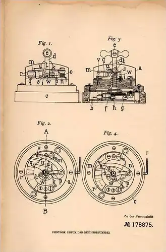 Original Patentschrift - J. Mehne in Schwenningen , Württ., 1905 , Zeitschalter , Uhrwerk !!!