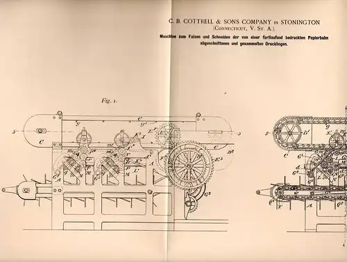 Original Patentschrift - C. Cottrell & Sons in Stonington , 1898 , machine for cutting paper !!!