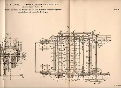 Original Patentschrift - C. Cottrell & Sons in Stonington , 1898 , machine for cutting paper !!!