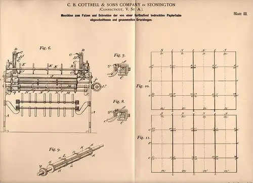 Original Patentschrift - C. Cottrell & Sons in Stonington , 1898 , machine for cutting paper !!!