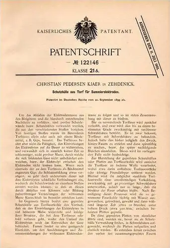 Original Patentschrift - Ch. Kjaer in Zehdenick , 1899 , Schutz für Sammlerelektroden , Elektrik , Elektro , Torf !!!