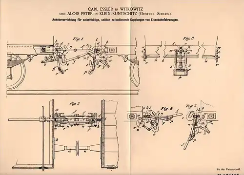 Original Patentschrift - C. Esser in Klein Kuntschitz / Konzcyce Male , 1900 , Anheber für Eisenbahn , Ostrava !!!