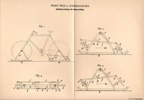 Original Patentschrift - F. Pech in Sondershausen , 1901 , Antrieb für Motorschlitten , Schlitten , Fahrrad !!!