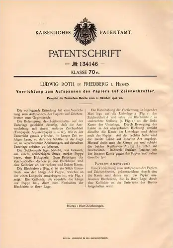Original Patentschrift - L. Roth in Friedberg i. Hessen , 1901, Zeichenbrett - Vorrichtung , Zeichner , Aquarell , Maler