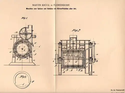 Original Patentschrift - M. Krügl in Floridsdorf - Wien , 1901 , Maschine für Körnerfrucht , Früchte , Getreide !!!