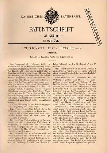 Original Patentschrift - L. Perry in Slough , England , 1901 , Inkpot , Tintenfass , ink  !!!
