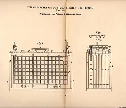 Original Patentschrift - S. Farbaky und Dr. S. Schenek in Schemnitz / Banska Stiavnica , 1885 ,  !!!