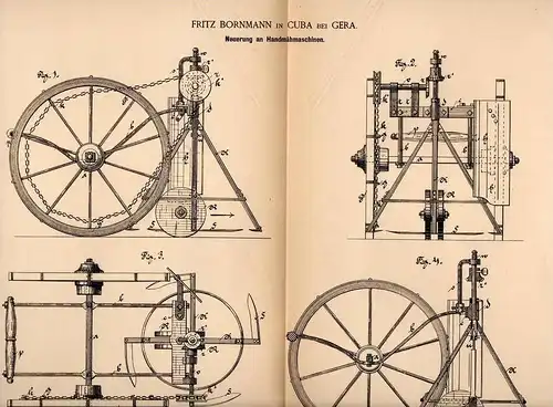 Original Patentschrift - F. Bornmann in Cuba b. Gera , 1886 , Mähmaschine , Landwirtschaft , Rasenmäher !!!