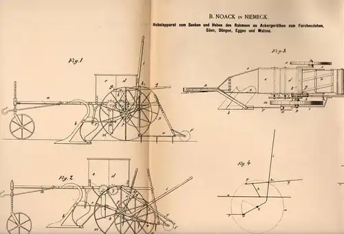 Original Patentschrift - B. Noack in Niemegk , 1886, Maschine für Ackergerät , Landwirtschaft , Ackerbau , Agrar , Pflug