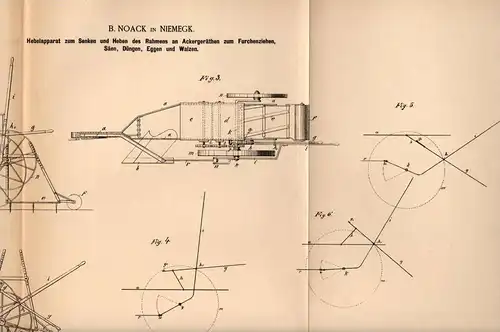 Original Patentschrift - B. Noack in Niemegk , 1886, Maschine für Ackergerät , Landwirtschaft , Ackerbau , Agrar , Pflug