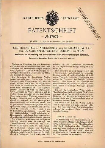 Original Patentschrift - Strakosch & Co in Döbling b. Wien , 1885 , Darstellung von Fluor - Aluminium , Chemie !!!