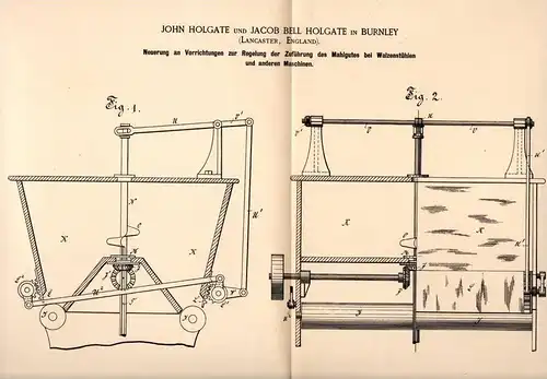 Original Patentschrift - J. Bell Holgate in Burnley , Lancaster , 1885 , Apparat für Walzenmühle , Mill , Walzen !!!