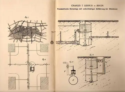 Original Patentschrift - C. Liernur in Berlin , 1885 , Kanalisation , Abwasser - Sielanlage , Stadtwerke !!!