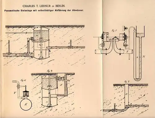 Original Patentschrift - C. Liernur in Berlin , 1885 , Kanalisation , Abwasser - Sielanlage , Stadtwerke !!!