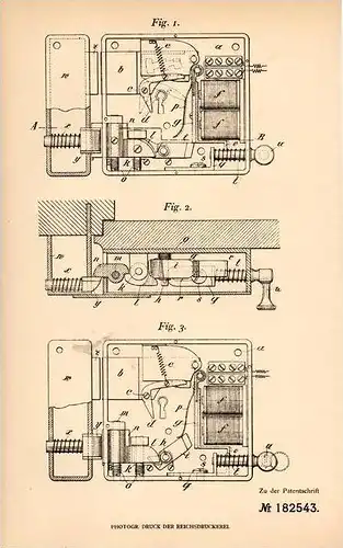 Original Patentschrift -G. Kissling in Ebingen - Albstadt ,Württ.,1906, Türschloß mit elektr. Auslösung, Schlüsseldienst
