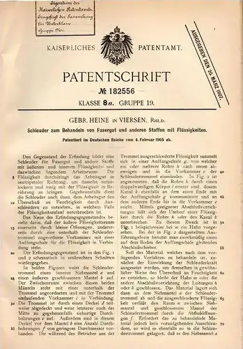 Original Patentschrift - Gebr. Heine in Viersen , Rhld., 1905 , Schleuder für Fasergut und Flüssigkeiten !!!