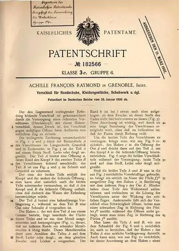 Original Patentschrift - A. Raymond in Grenoble , Isere , 1906 , Verschluß für Schuhe , Handschuhe , Schuhmacher !!!