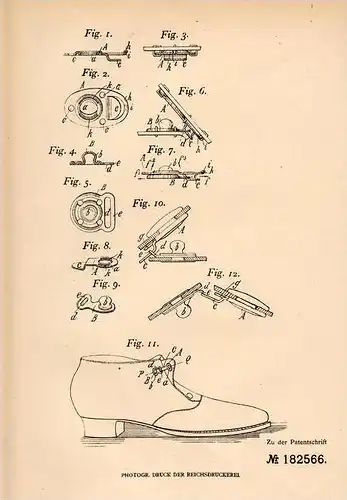 Original Patentschrift - A. Raymond in Grenoble , Isere , 1906 , Verschluß für Schuhe , Handschuhe , Schuhmacher !!!