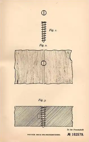 Original Patentschrift - C. Bohnhoff in Freienwalde a.O., 1905 , Dübel für Fußboden , Dielen , Parkett , Laminat !!!