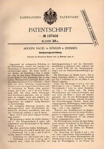 Original Patentschrift - A. Nägel in Döhlen b. Dresden , 1902 , Umsteuerungsapparat , Steuerung !!!