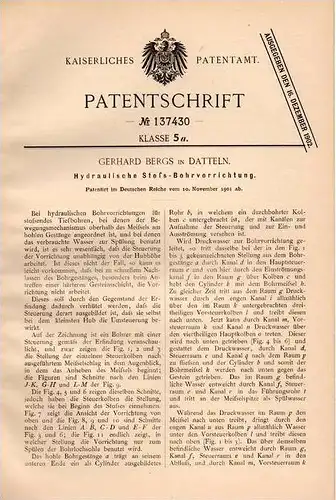 Original Patentschrift - G. Bergs in Datteln , 1901 , Stoß- und Bohrapparat , Bohrer , Tiefbohrer , Tiefbau !!!