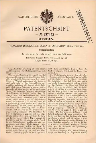 Original Patentschrift - H. Loria in Orchamps , Jura , 1902 , Kupplung , Embrayage !!!