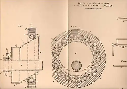 Original Patentschrift - D. de Vasdényey in Paris und Budapest ,1902, Excenter - Wechselgetriebe , Getrieb , Transmisson