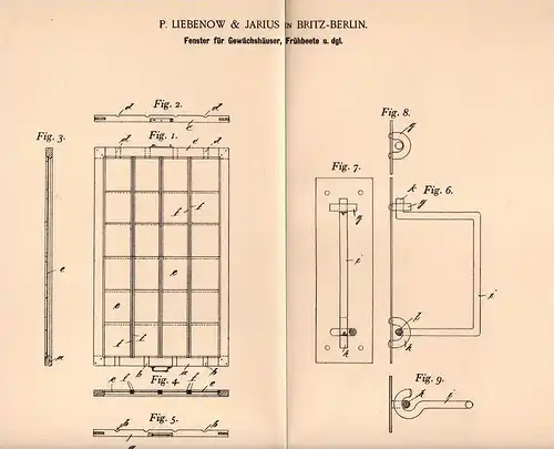 Original Patentschrift - P. Liebenow & Jarius in Britz - Berlin , 1902 , Fenster für Gewächshaus , Frühbeet , Gärtnerei