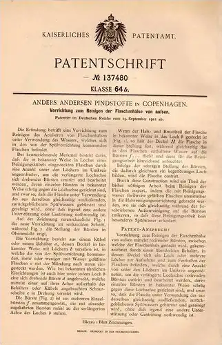 Original Patentschrift - A. Pindstofte in Kopenhagen , 1901 , Apparat zum Biegen von Flaschen , Flasche  !!!