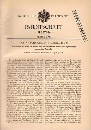 Original Patentschrift - G. Schworezky in Esslingen a.N., 1901 , Schlitthuh , Eislauf , Eiskunstlauf , Schlittschuhe !!!