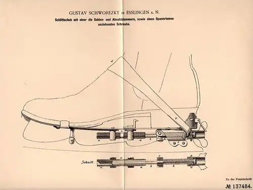 Original Patentschrift - G. Schworezky in Esslingen a.N., 1901 , Schlitthuh , Eislauf , Eiskunstlauf , Schlittschuhe !!!