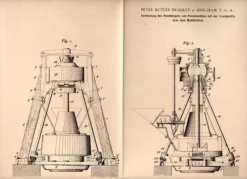 Original Patentschrift - P. Bradley in Hingham , Mass., 1903 , Pendellager für Pendelmühle , Mill , Muehle !!!