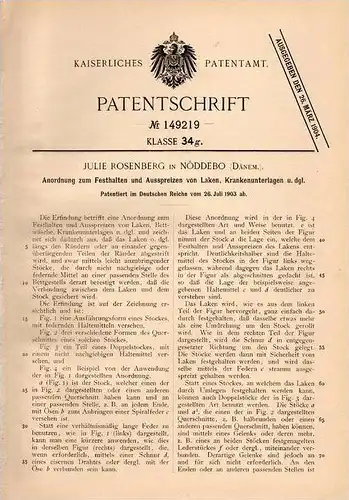 Original Patentschrift - J. Rosenberg in Nöddebo , Danmark , 1903 , Apparat für Krankenhaus , Klinik , Hospital !!!