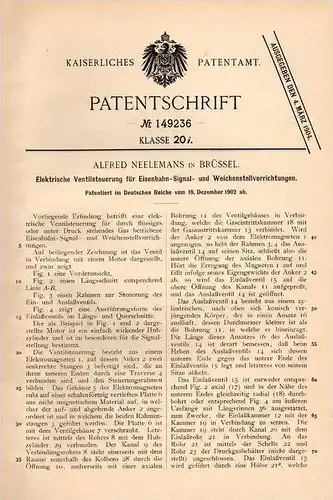 Original Patentschrift - A. Neelemans in Brüssel , 1902 , Ventilsteuerung für Eisenbahn , Signal , Stellwerk , Weiche !!