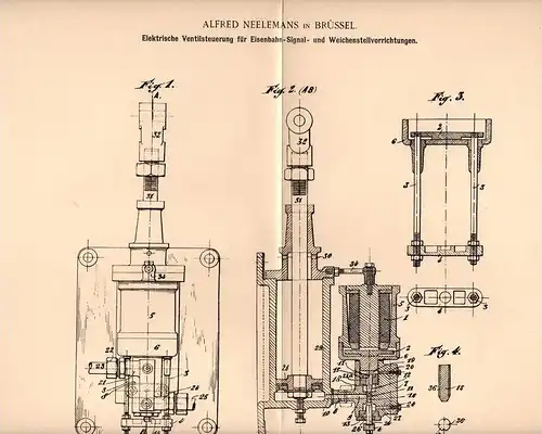 Original Patentschrift - A. Neelemans in Brüssel , 1902 , Ventilsteuerung für Eisenbahn , Signal , Stellwerk , Weiche !!