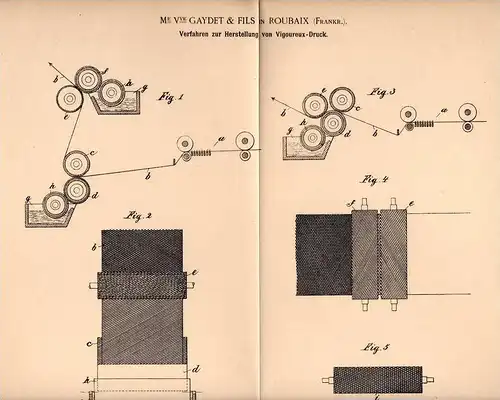 Original Patentschrift - Gaydet & Fils in Roubaix , 1902 , Vigourex - Druck Herstellung , Faserstoff !!!