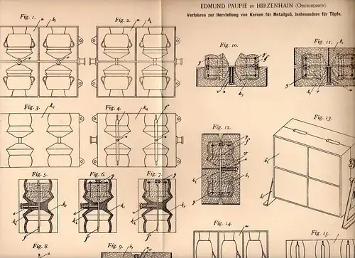 Original Patentschrift - E. Paupié in Hirzenhain , Hessen , 1902 , Herstellung von Metallguß - Töpfe !!!