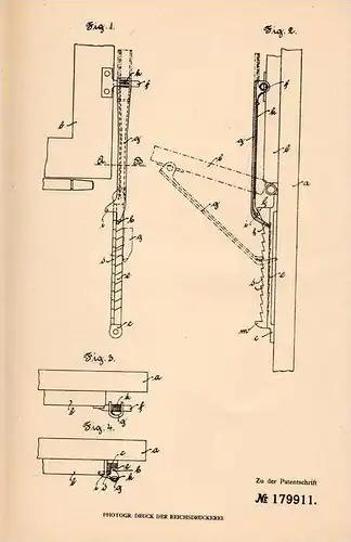 Original Patentschrift - H. Miebach und F. Waslowsky in Schwerte , Ruhr , 1906 , Apparat für Fenster , Fensterbau !!!