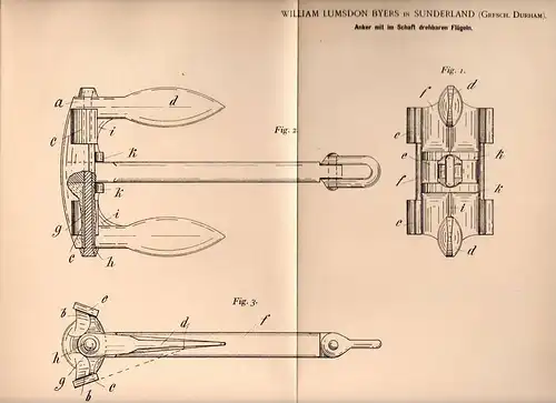 Original Patentschrift - W. Byers in Sunderland , Durham , 1900 , Anker für Schiffe , Schiff , ship !!!