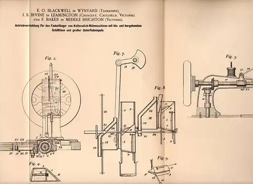 Original Patentschrift - J. Irvine in Wynyard , Leamington und Middle Brighton , 1901 , Ketten - Nähmaschine !!!