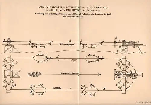 Original Patentschrift - J. Pistiorius in Püttlingen , 1902, Saarbrücken , Apparat zum Schleppen von Schiffen , Schiff