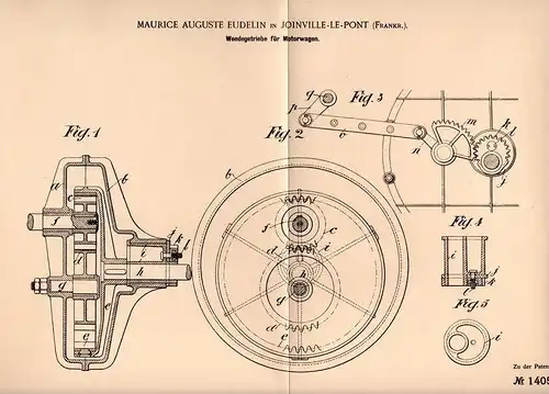 Original Patentschrift - M. Eudelin in Joinville le Pont , 1902 , Getriebe für Automobile , Motorwagen !!!