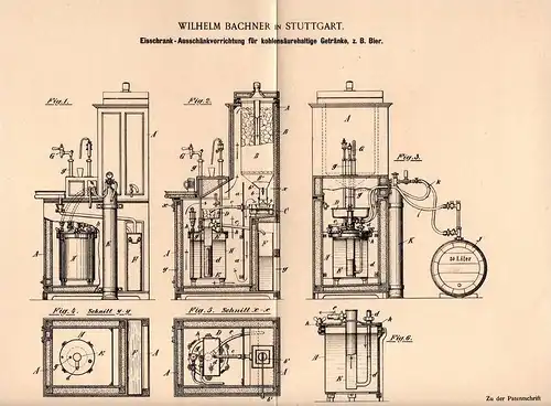 Original Patentschrift - Eisschrank Ausschank - Apparat für Bier , 1898 , W. Bachner in Stuttgart , Wirtshaus , Kneipe